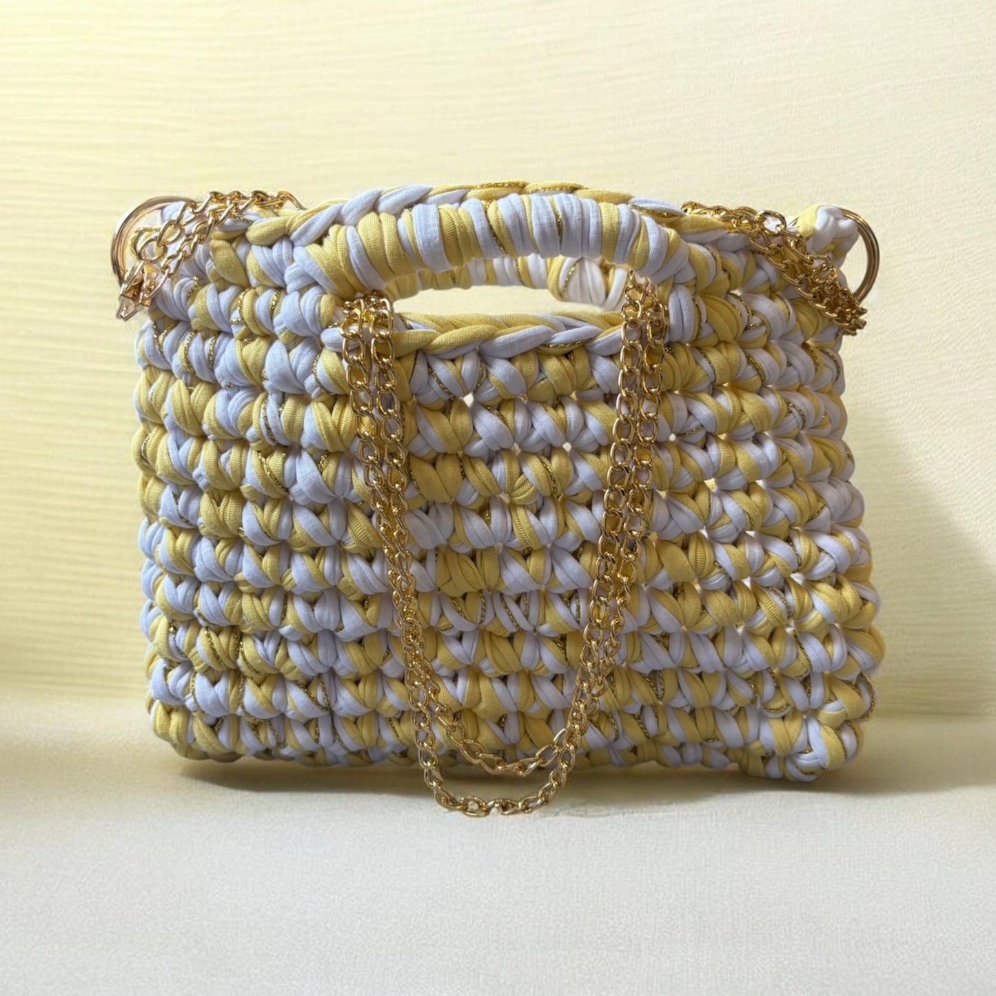 Sac tendance blanc/jaune en crochet