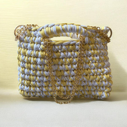 Sac tendance blanc/jaune en crochet