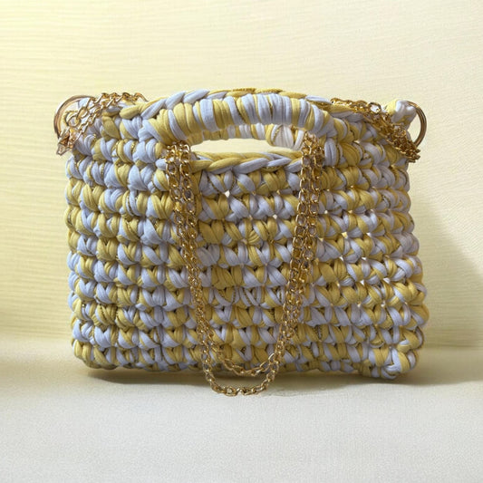 Sac tendance blanc/jaune en crochet
