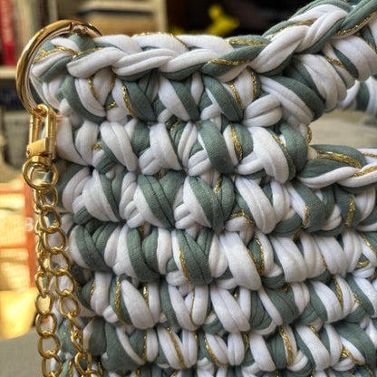 Sac tendance vert/blanc en crochet