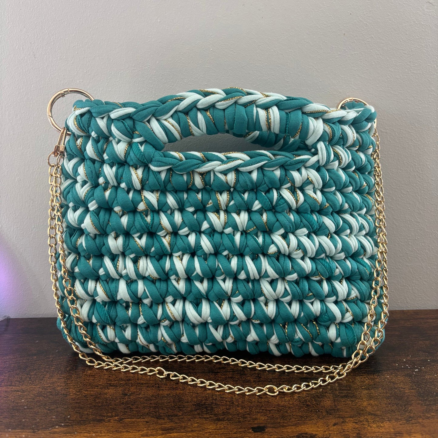 Sac tendance pastel vert menthe/turquoise menthe en crochet