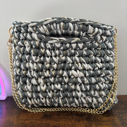 Sac tendance kaki/blanc cassé en crochet