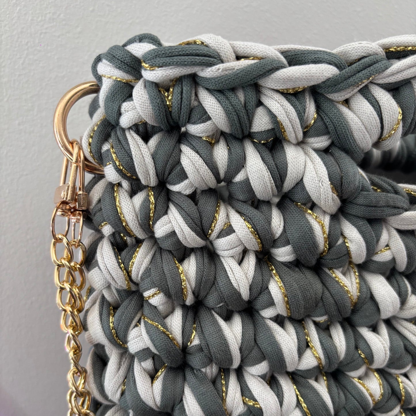 Sac tendance kaki/blanc cassé en crochet