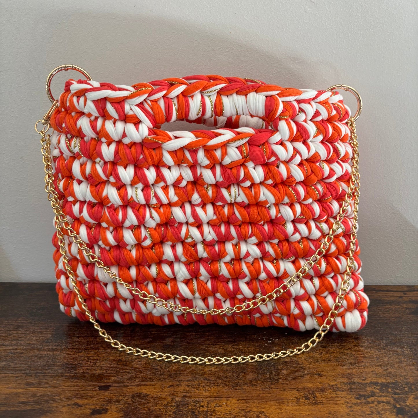 Sac tendance rose/orange/blanc en crochet