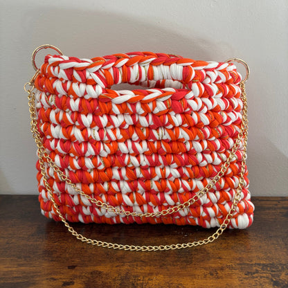 Sac tendance rose/orange/blanc en crochet