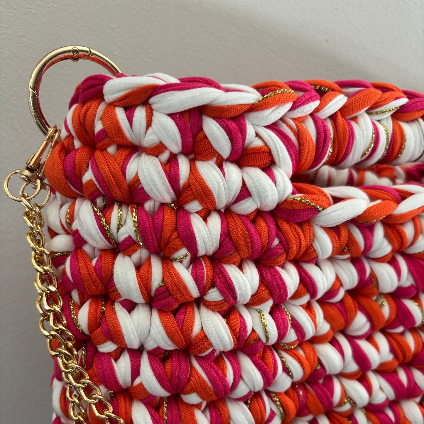 Sac tendance rose/orange/blanc en crochet