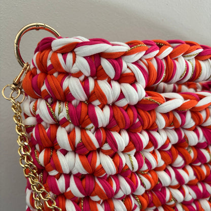 Sac tendance rose/orange/blanc en crochet