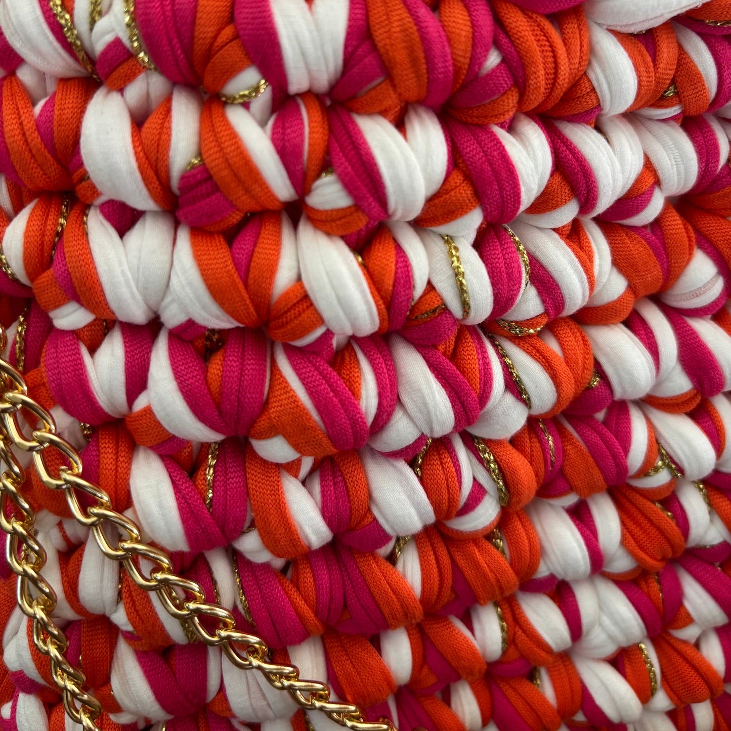 Sac tendance rose/orange/blanc en crochet