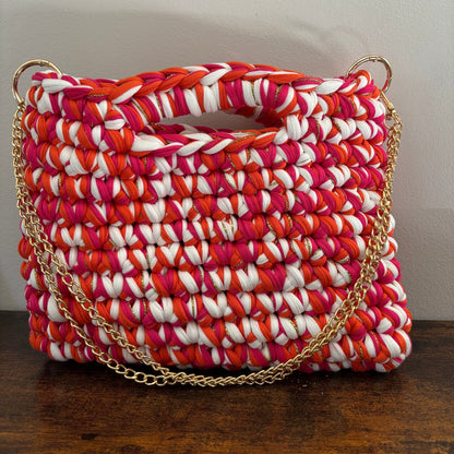 Sac tendance rose/orange/blanc en crochet