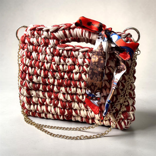 Sac tendance rouille/crème en crochet