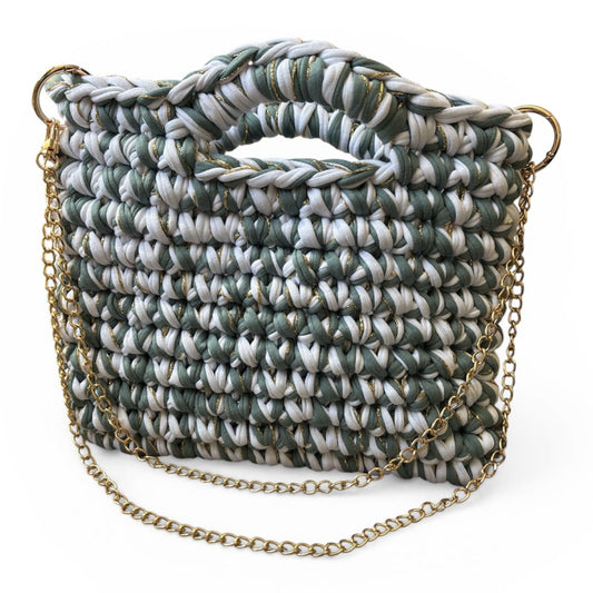 Sac tendance vert/blanc en crochet