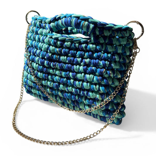 Sac tendance nuances de bleus en crochet