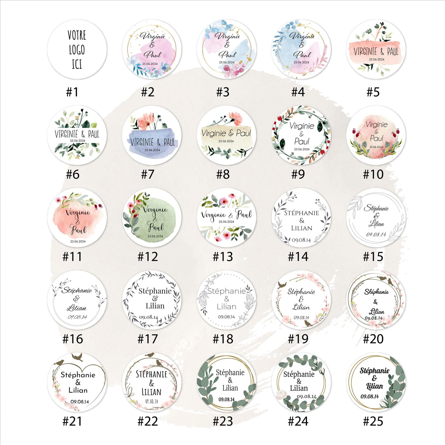 Étiquettes perforées rondes diamètre 50mm personnalisables