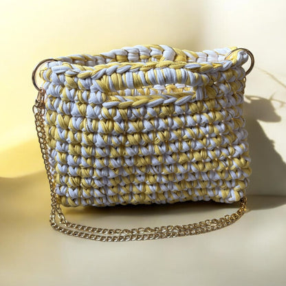 Sac tendance blanc/jaune en crochet