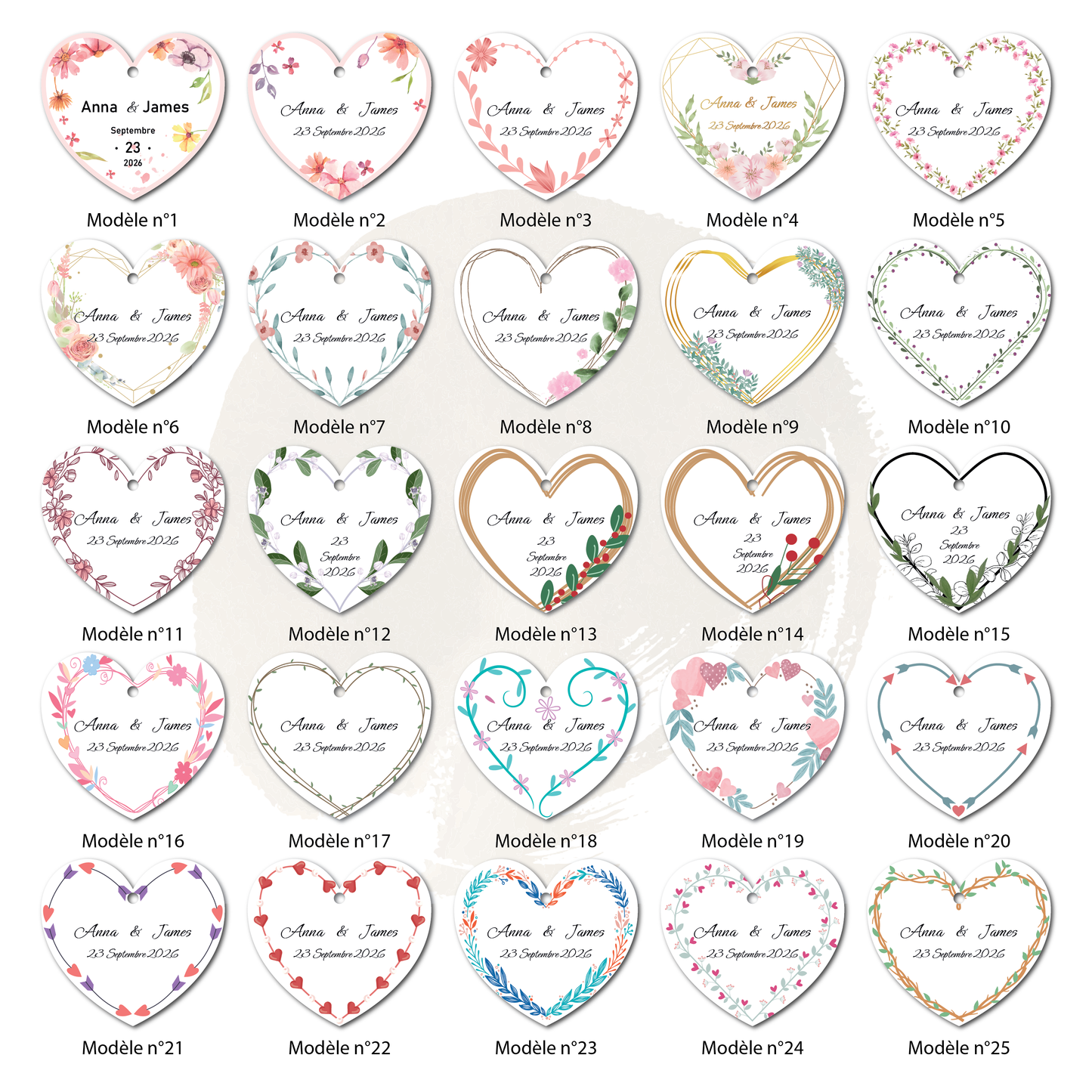 Étiquettes perforées coeur 40mm personnalisables