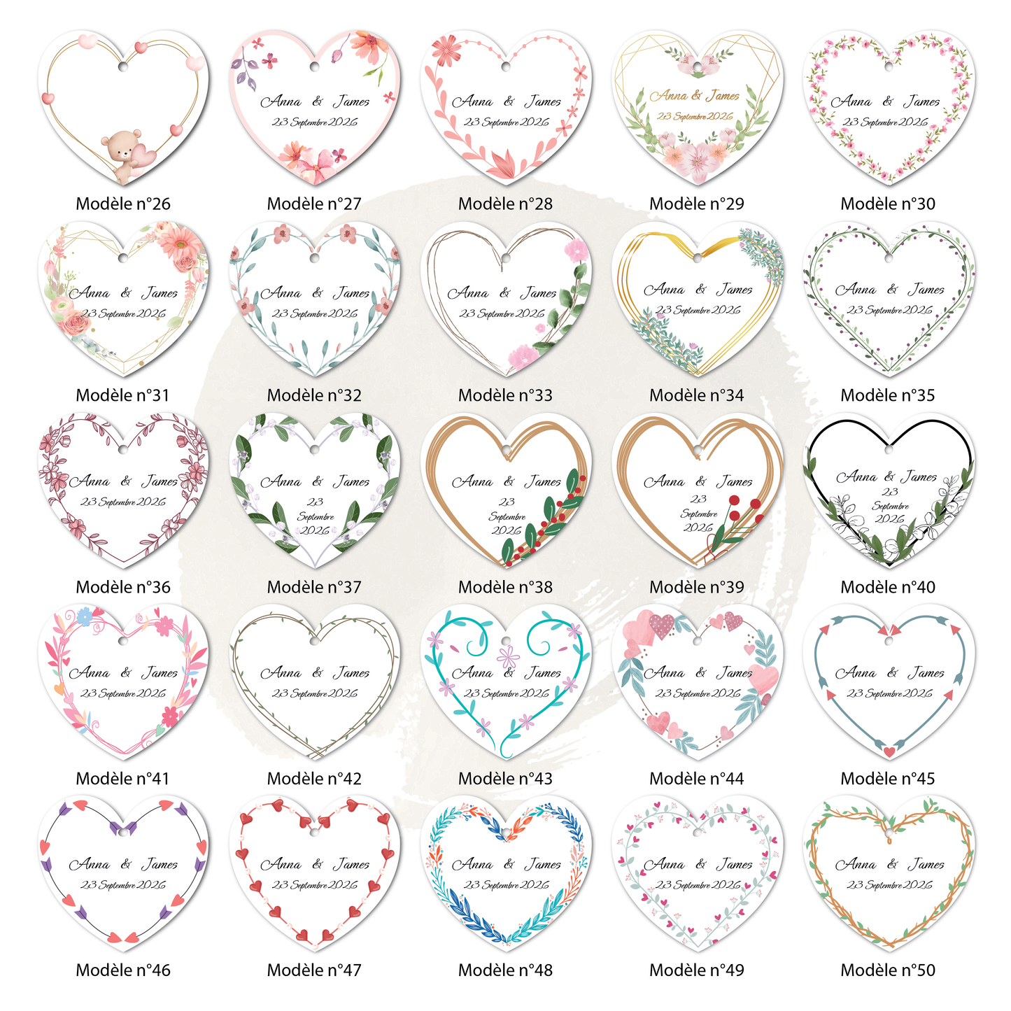 Étiquettes perforées coeur 40mm personnalisables