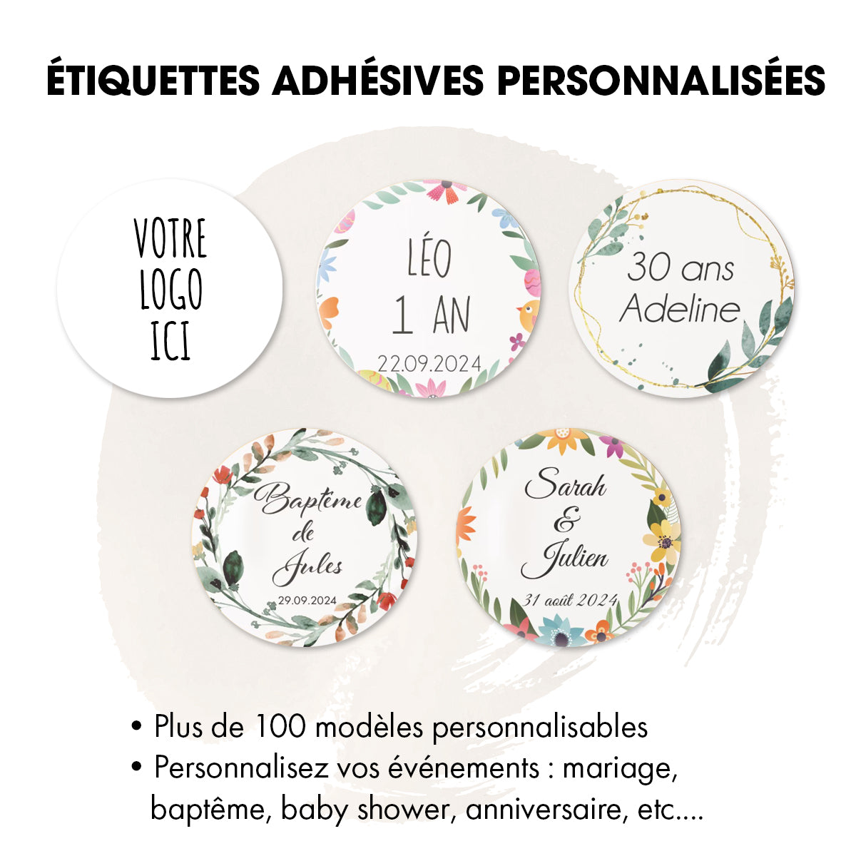 Etiquettes adhésives rondes diamètre 40mm personnalisables